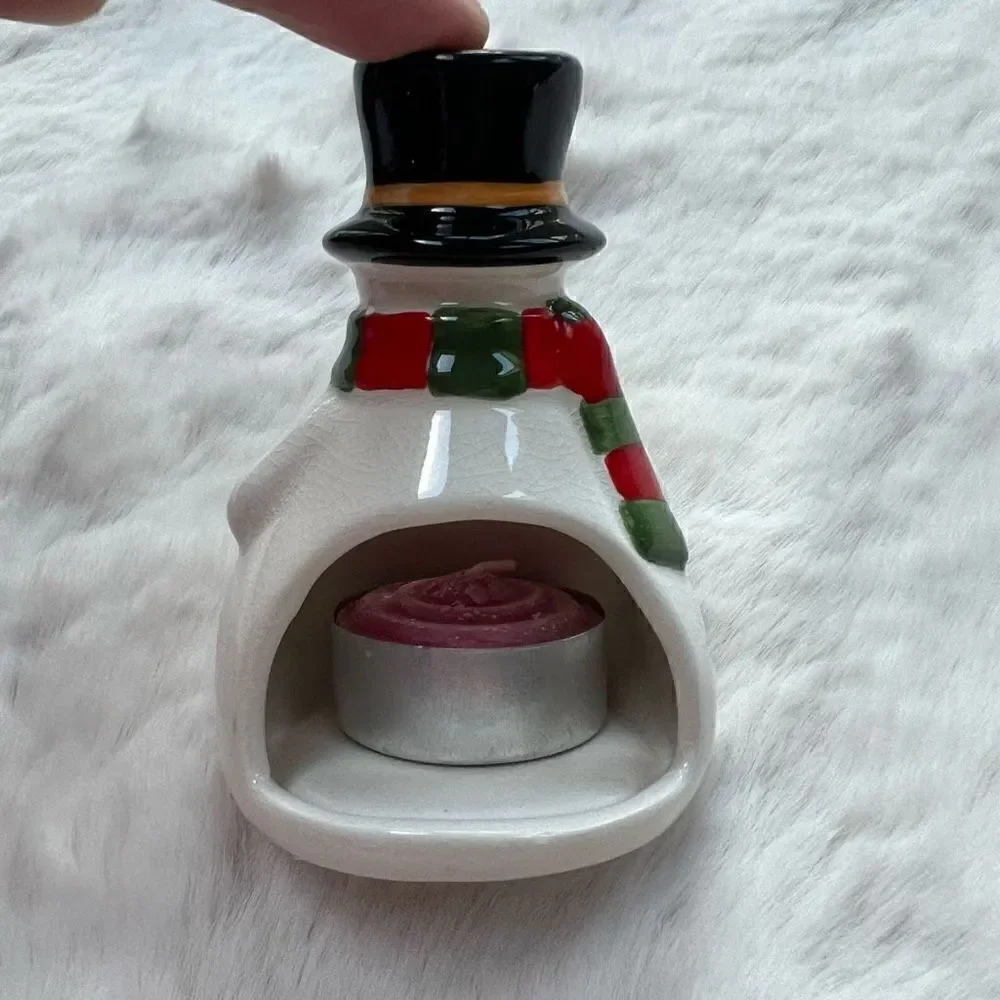 NIB Russ Christmas Holiday Tea Light Holder Snowman Votive Candle Ceramic NEW